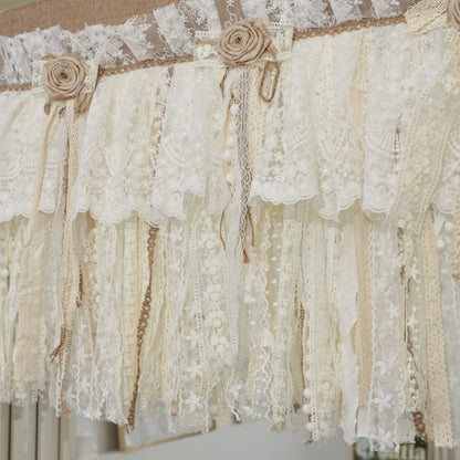 Burlap Ivory Lace Window Valance - UDreamHome
