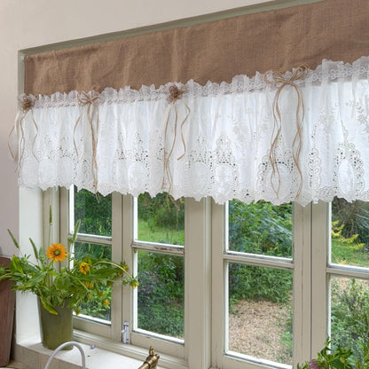 Burlap Shabby White Lace Farmhouse Kitchen Valance - UDreamHome