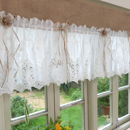Burlap Shabby White Lace Farmhouse Kitchen Valance - UDreamHome
