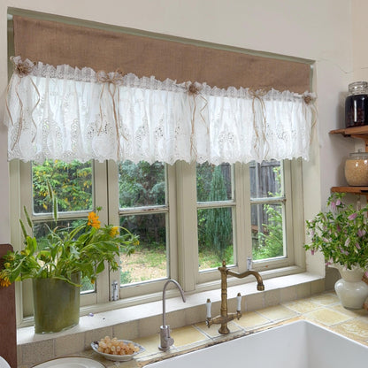 Burlap Shabby White Lace Farmhouse Kitchen Valance - UDreamHome