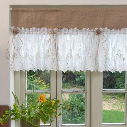 Burlap Shabby White Lace Farmhouse Kitchen Valance - UDreamHome