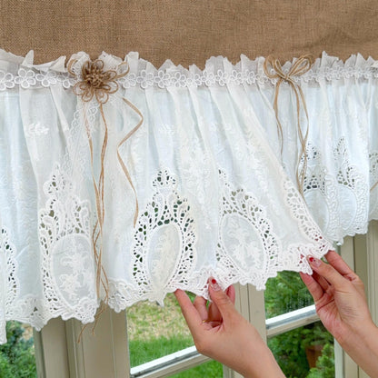Burlap Shabby White Lace Farmhouse Kitchen Valance - UDreamHome