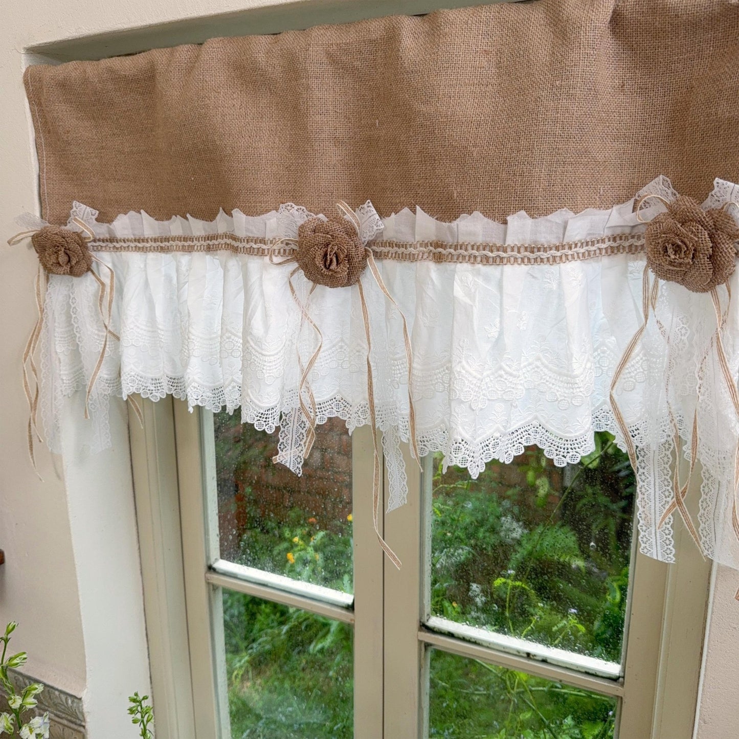 Burlap Shabby White Lace Farmhouse Valance - UDreamHome