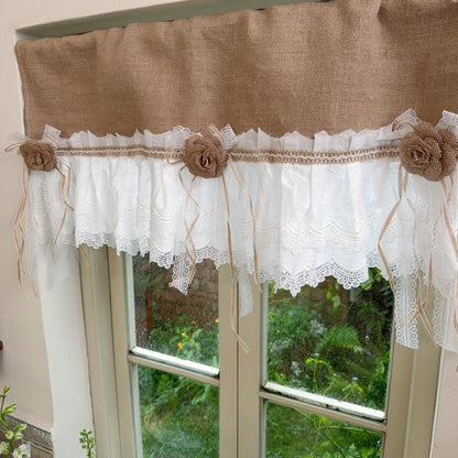 Burlap Shabby White Lace Farmhouse Valance - UDreamHome