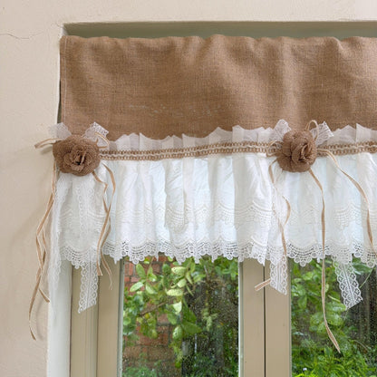 Burlap Shabby White Lace Farmhouse Valance - UDreamHome