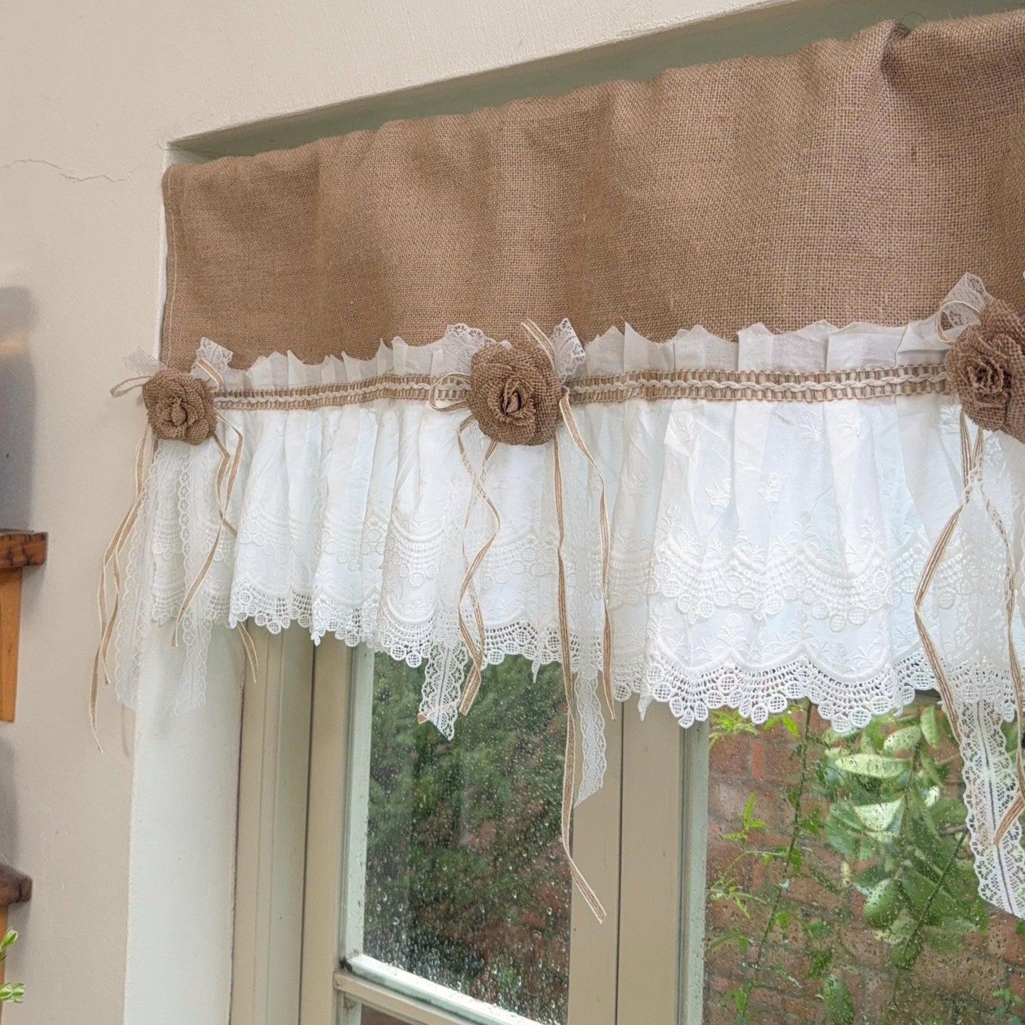 Burlap Shabby White Lace Farmhouse Valance - UDreamHome