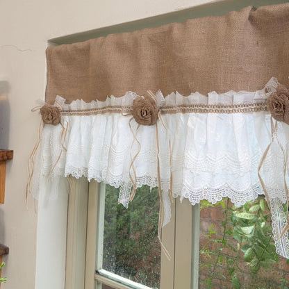 Burlap Shabby White Lace Farmhouse Valance - UDreamHome