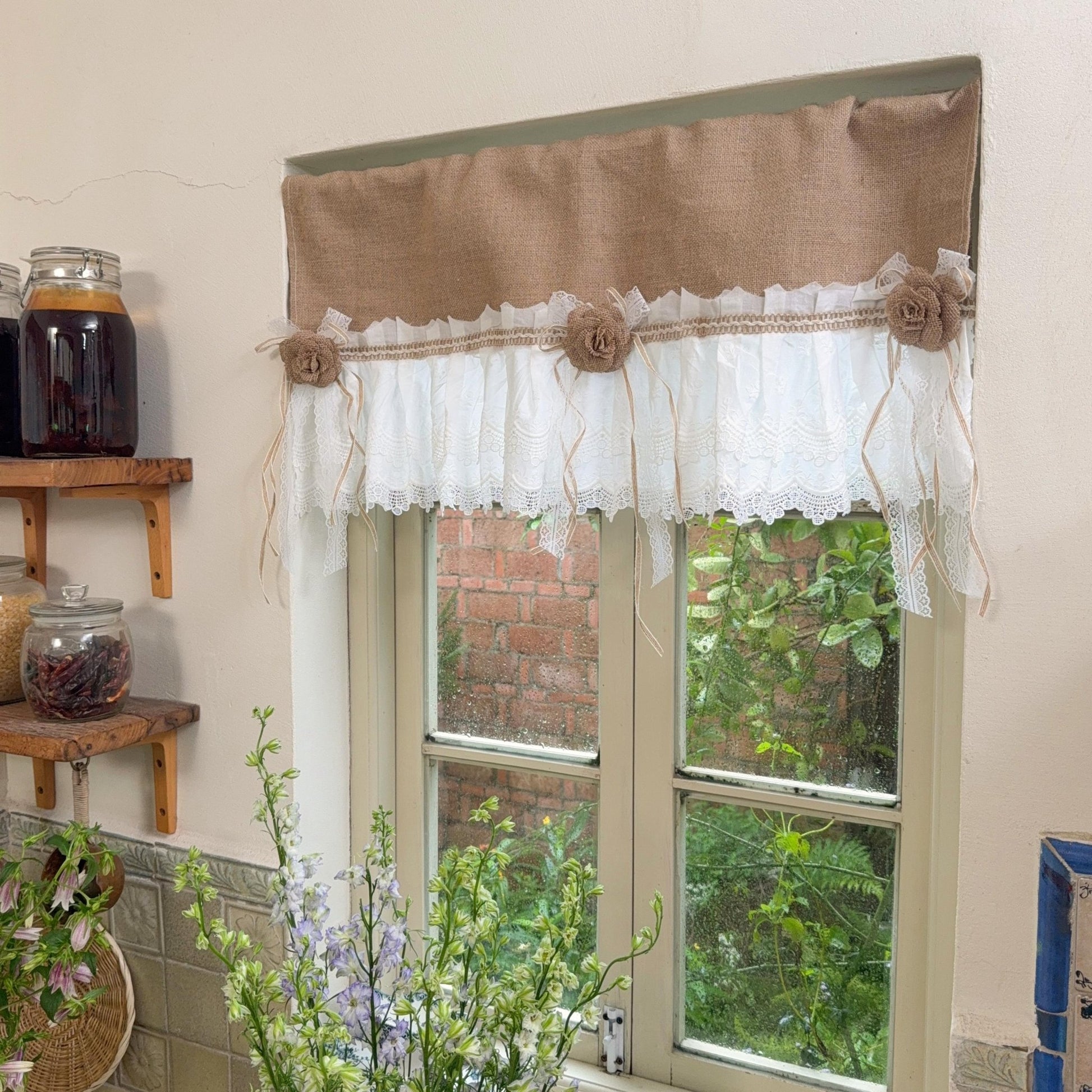 Burlap Shabby White Lace Farmhouse Valance - UDreamHome
