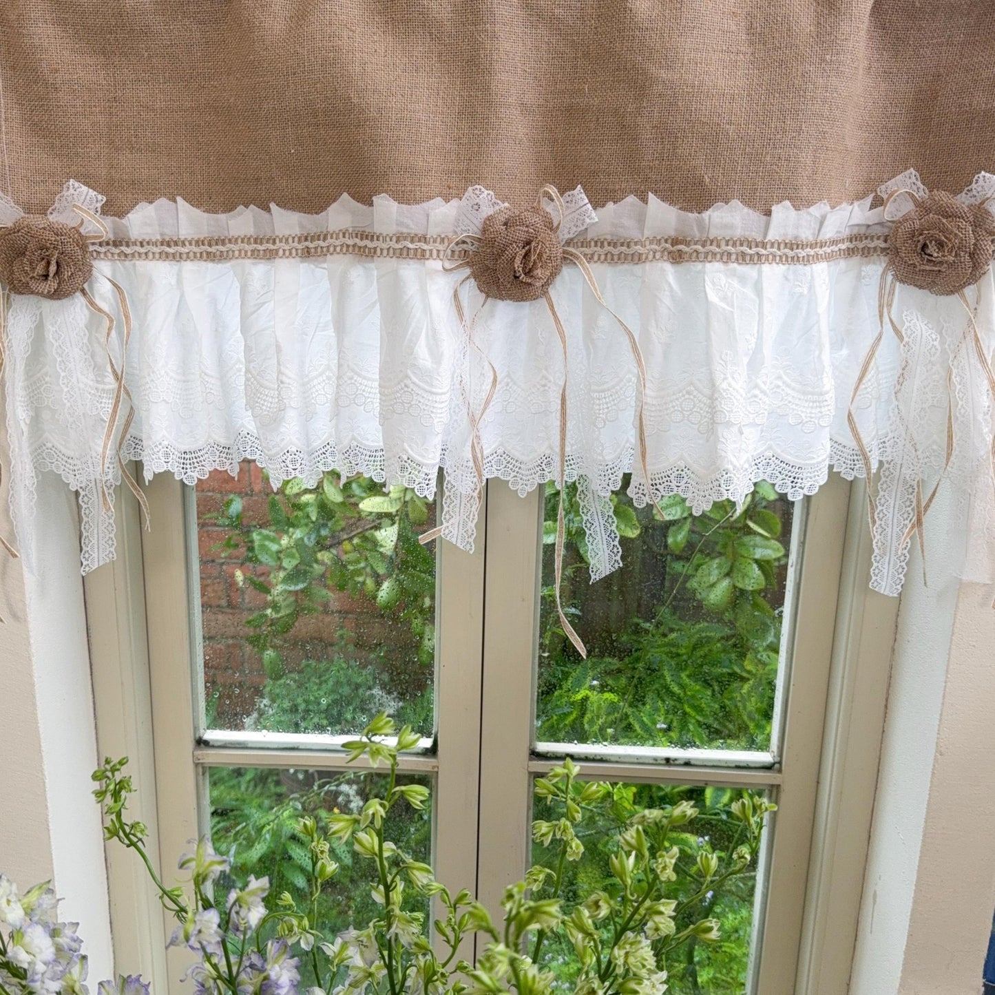 Burlap Shabby White Lace Farmhouse Valance - UDreamHome