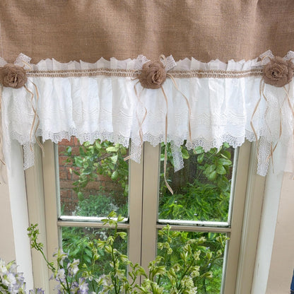 Burlap Shabby White Lace Farmhouse Valance - UDreamHome