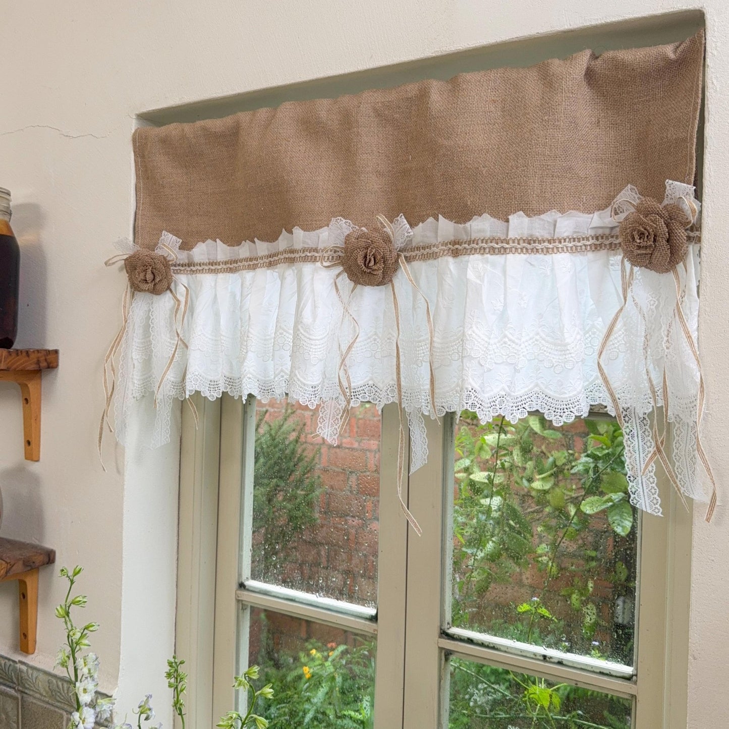 Burlap Shabby White Lace Farmhouse Valance - UDreamHome