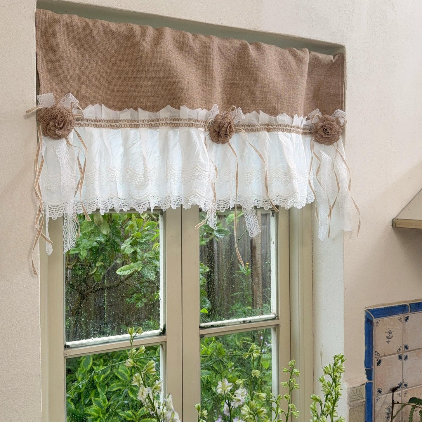 Burlap Shabby White Lace Farmhouse Valance - UDreamHome