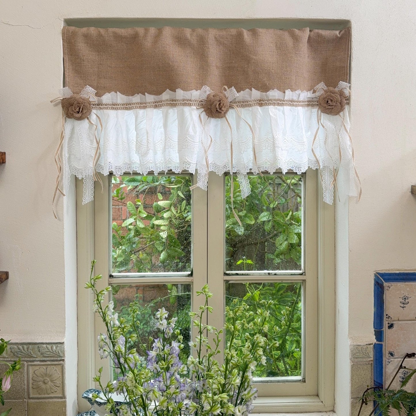 Burlap Shabby White Lace Farmhouse Valance - UDreamHome