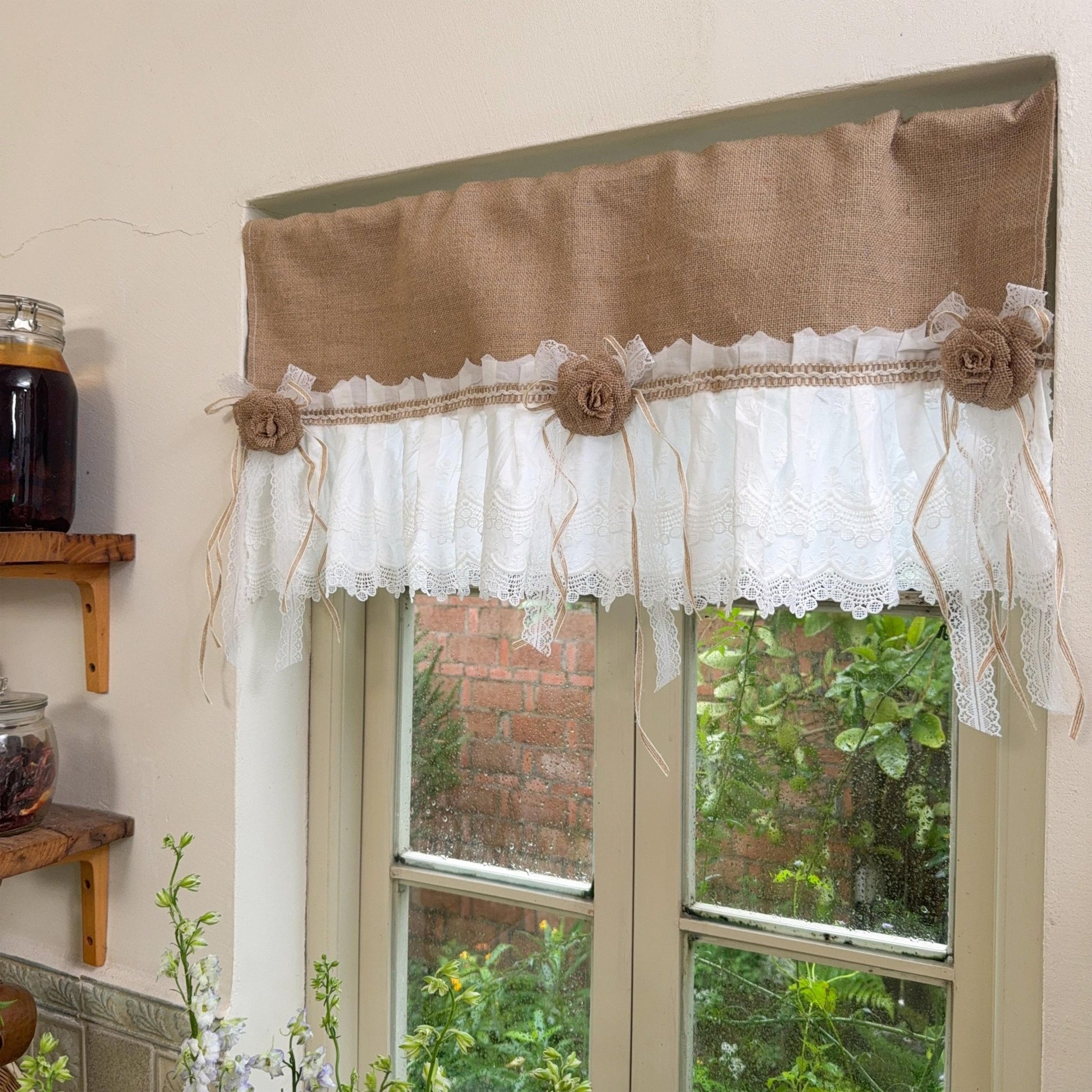 Burlap Shabby White Lace Farmhouse Valance - UDreamHome
