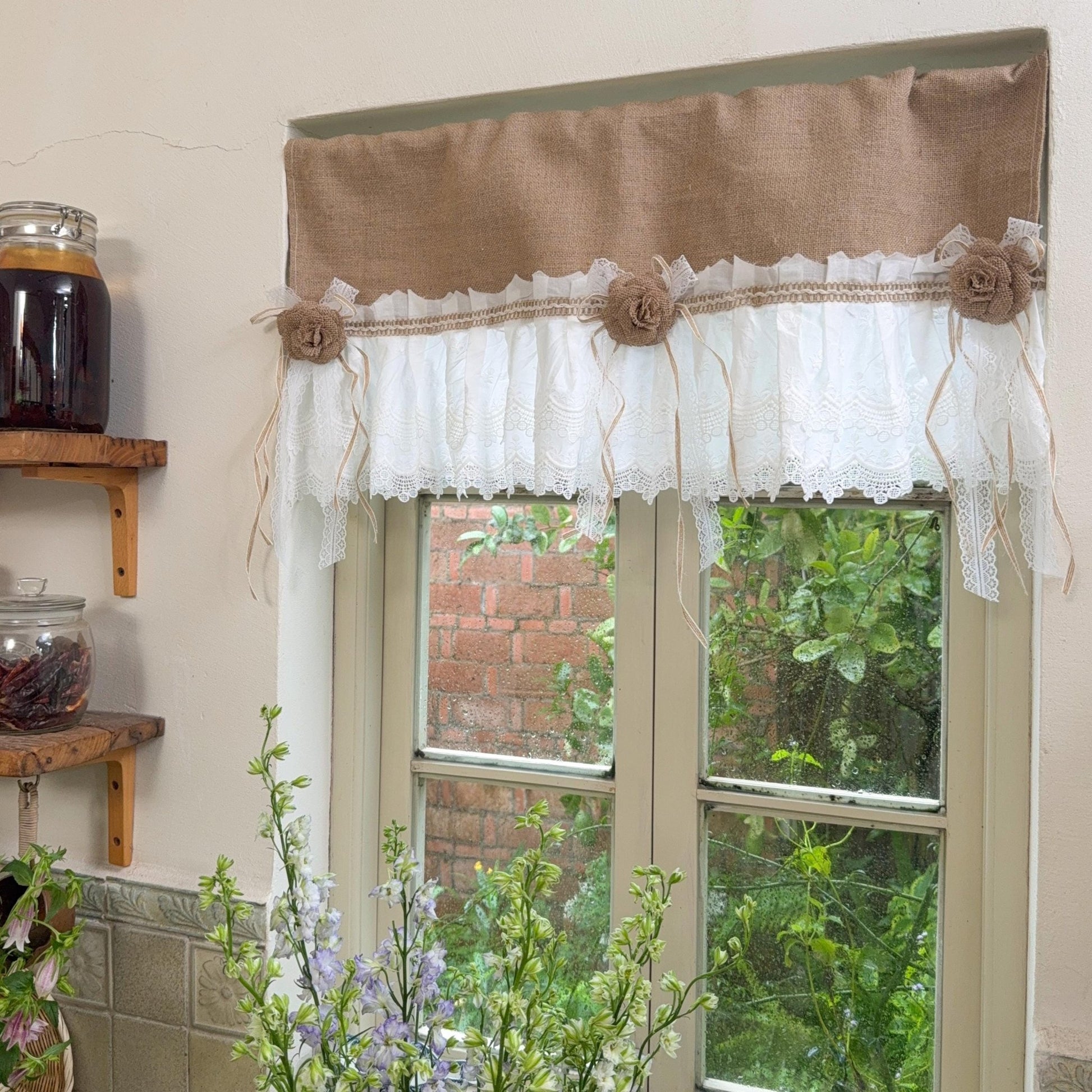 Burlap Shabby White Lace Farmhouse Valance - UDreamHome