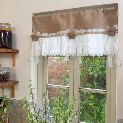 Burlap Shabby White Lace Farmhouse Valance - UDreamHome