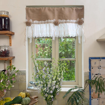 Burlap Shabby White Lace Farmhouse Valance - UDreamHome