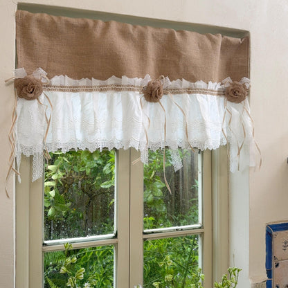 Burlap Shabby White Lace Farmhouse Valance - UDreamHome