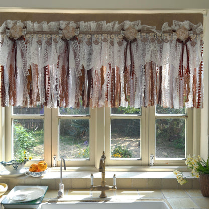 Burlap White Coffee Brown Lace Bedroom Valance - UDreamHome