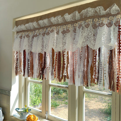 Burlap White Coffee Brown Lace Bedroom Valance - UDreamHome