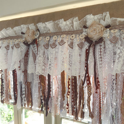 Burlap White Coffee Brown Lace Bedroom Valance - UDreamHome