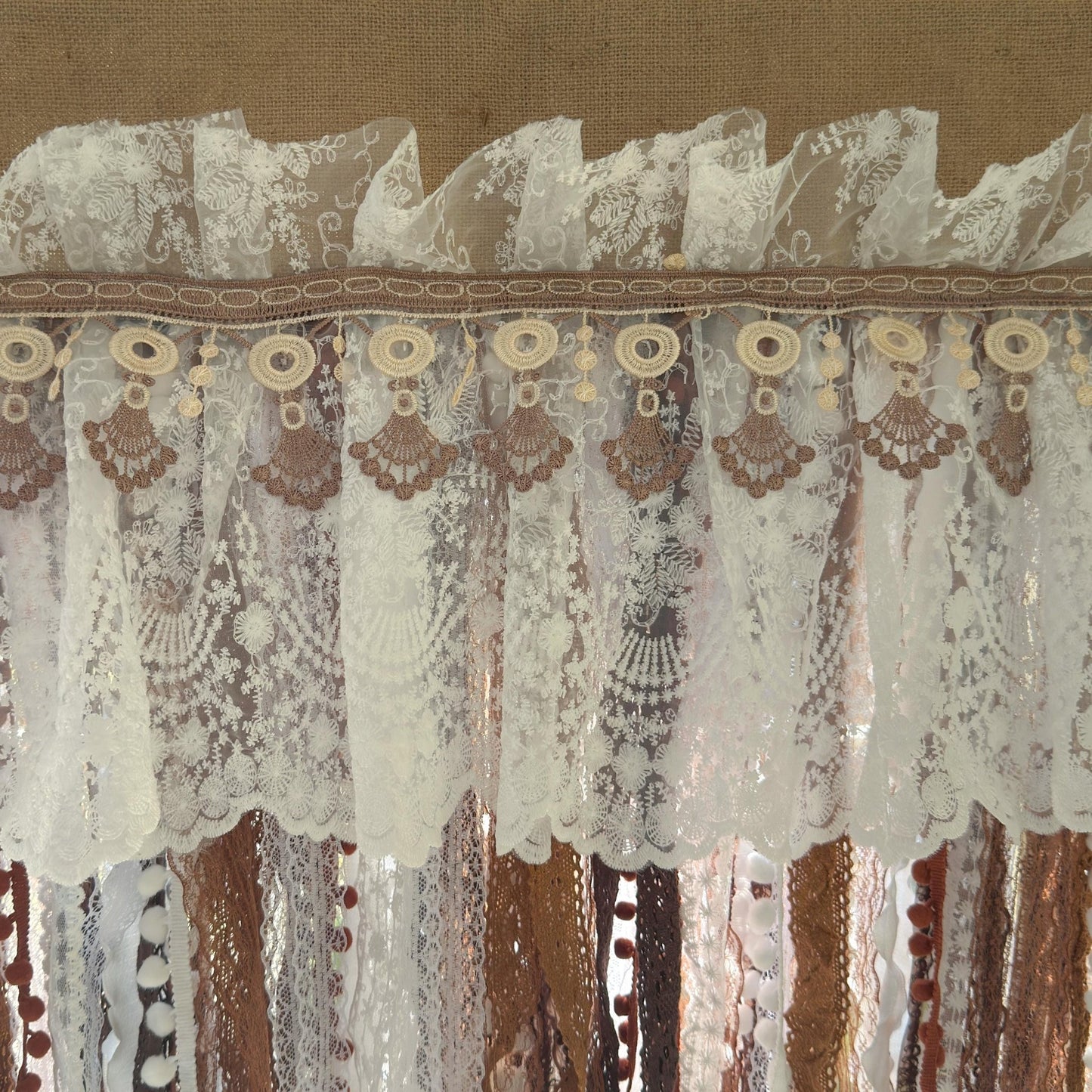Burlap White Coffee Brown Lace Bedroom Valance - UDreamHome