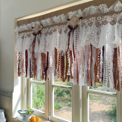Burlap White Coffee Brown Lace Bedroom Valance - UDreamHome