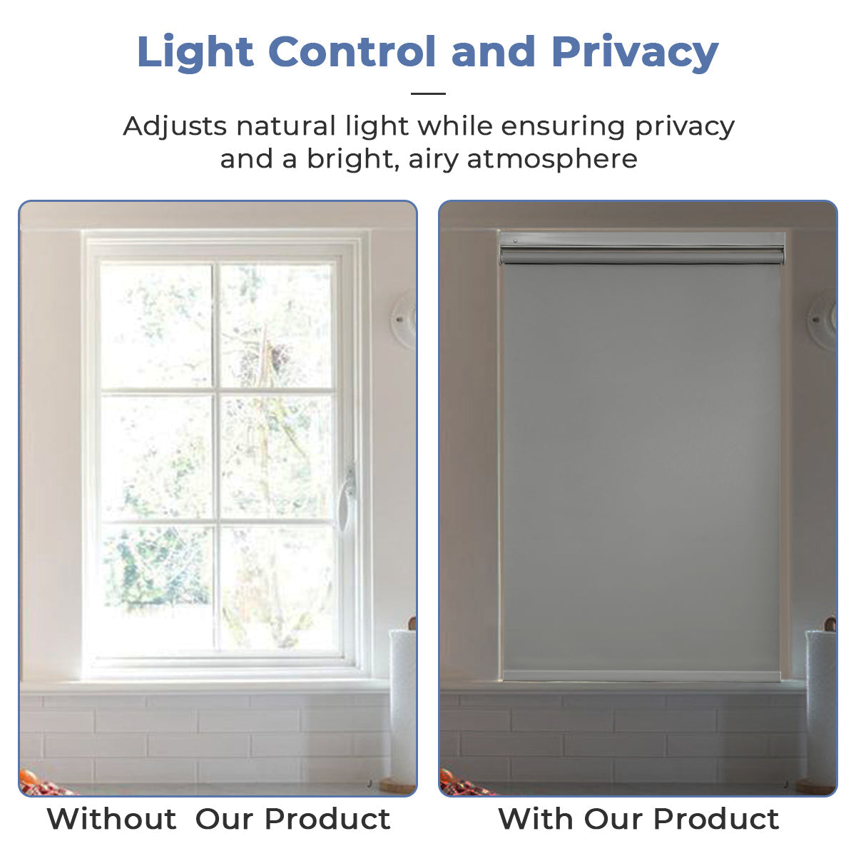 Custom No Drill Cordless Blackout Roller Shades – Waterproof & Thermal Insulated