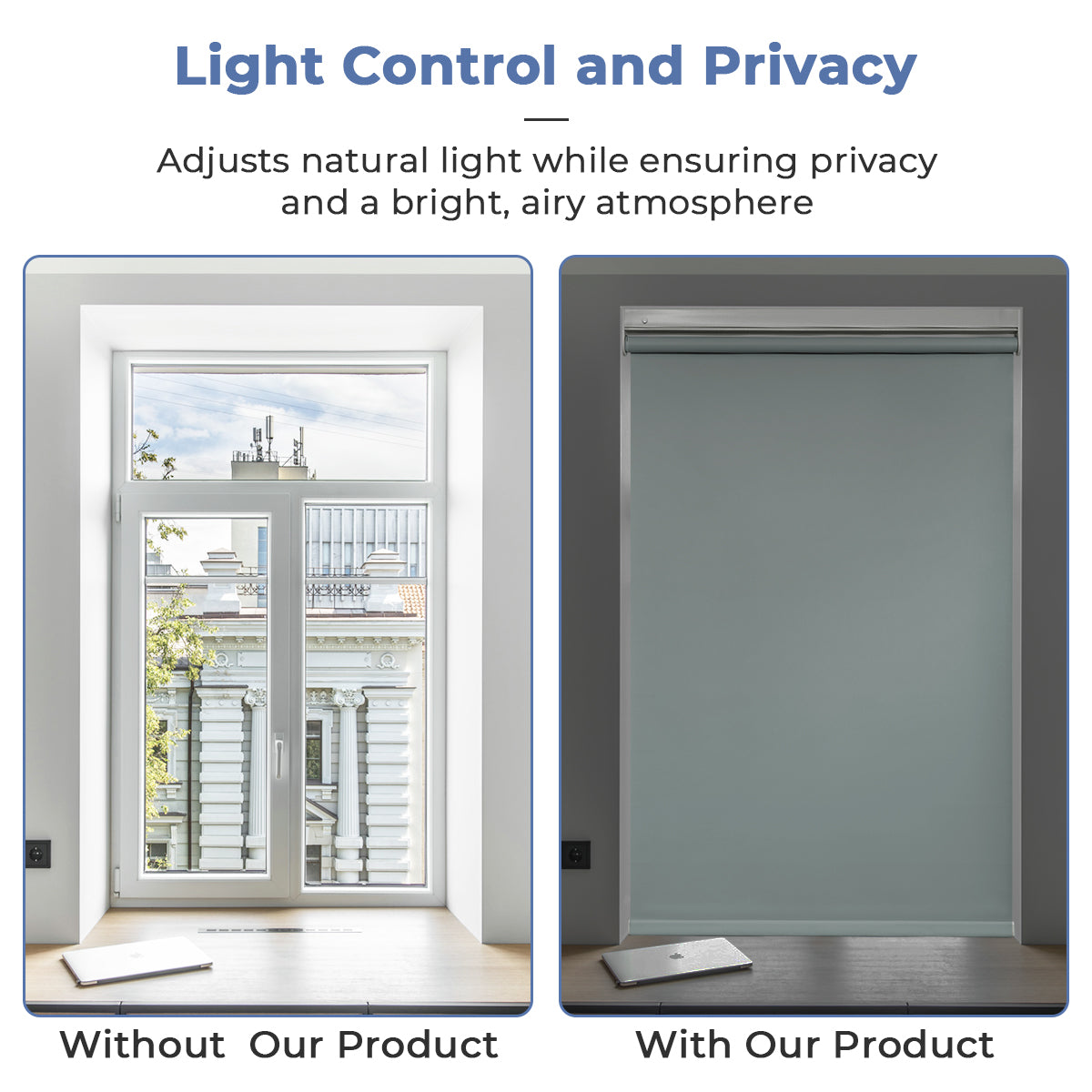 Custom No Drill Cordless Blackout Roller Shades – Waterproof & Thermal Insulated