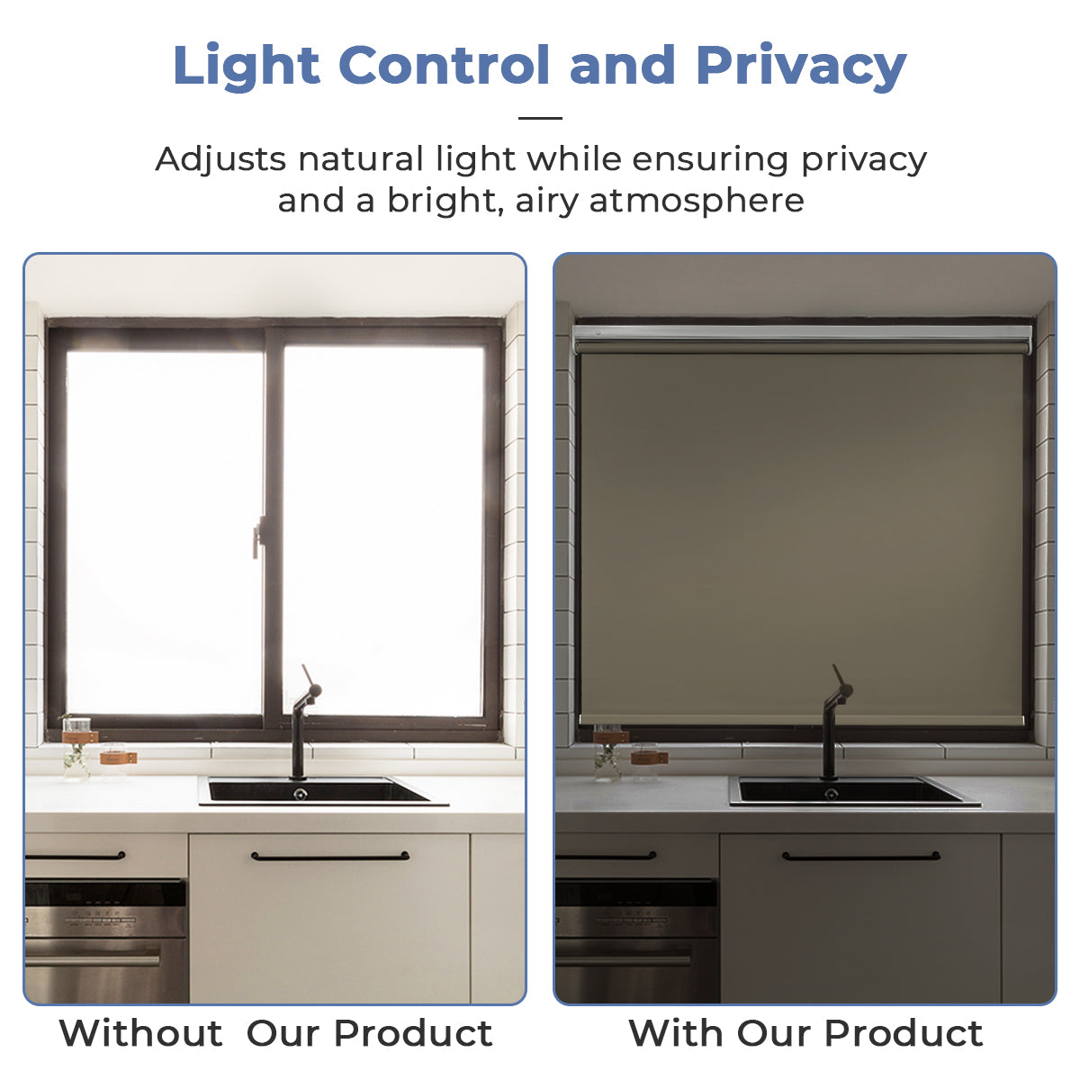 Custom No Drill Cordless Blackout Roller Shades – Waterproof & Thermal Insulated