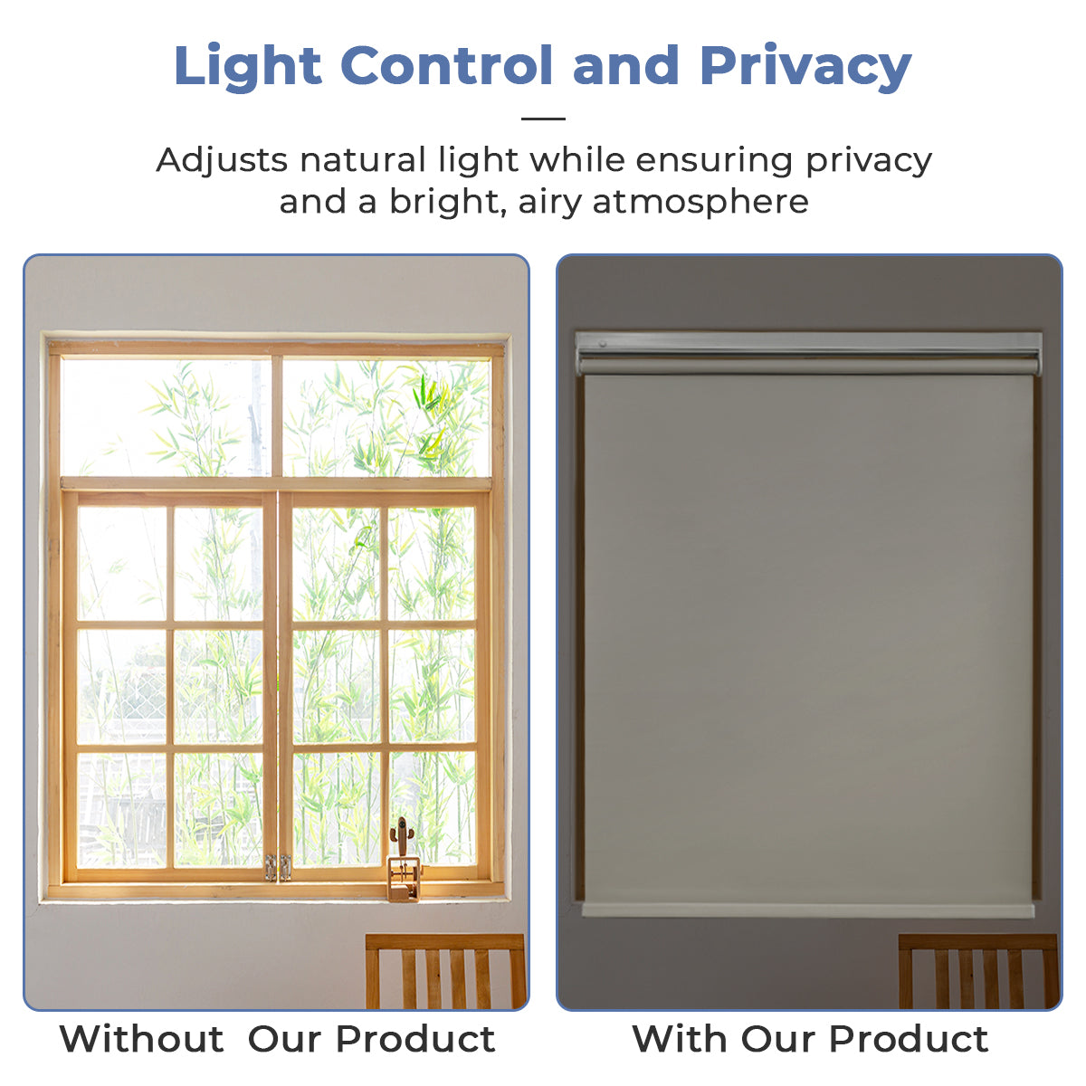 Custom No Drill Cordless Blackout Roller Shades – Waterproof & Thermal Insulated