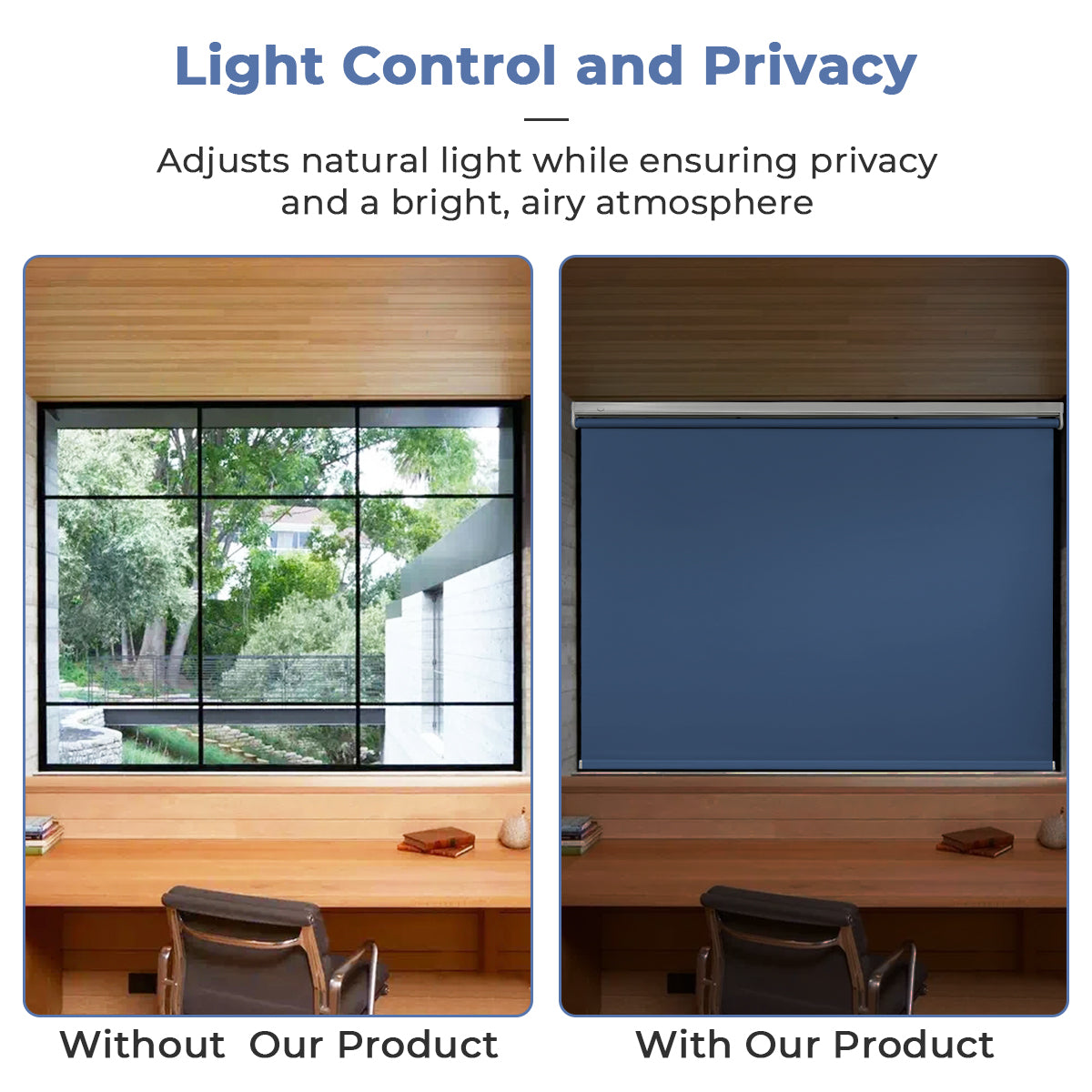 Custom No Drill Cordless Blackout Roller Shades – Waterproof & Thermal Insulated