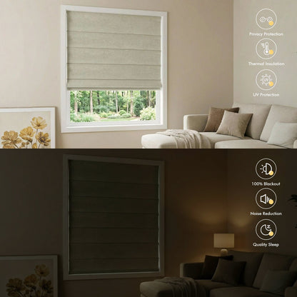 Cordless Blackout Roman Shades for Windows – No Drill Push-Pull Installation, 100% Room Darkening