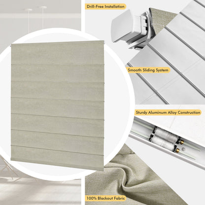 Cordless Blackout Roman Shades for Windows – No Drill Push-Pull Installation, 100% Room Darkening