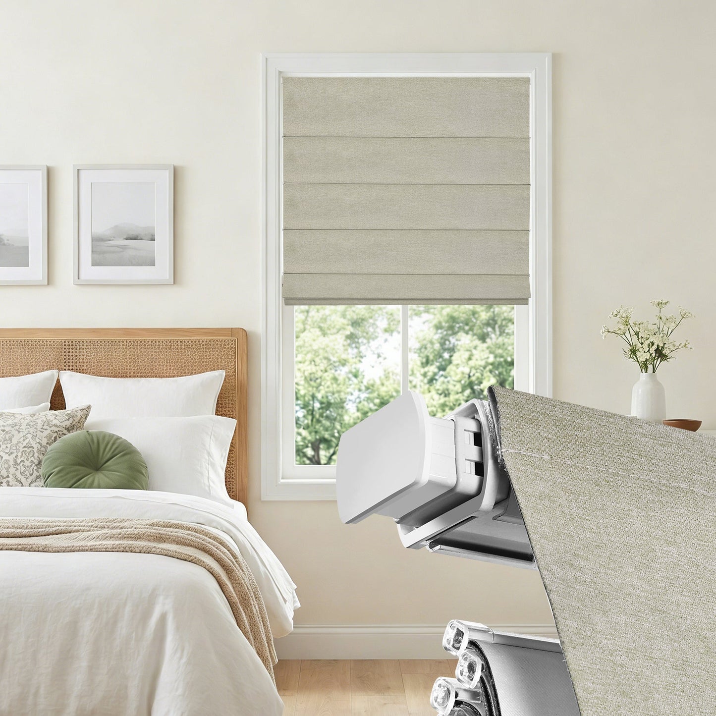Cordless Blackout Roman Shades for Windows – No Drill Push-Pull Installation, 100% Room Darkening