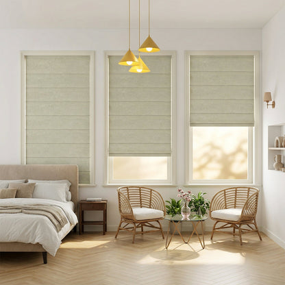 Cordless Blackout Roman Shades for Windows – No Drill Push-Pull Installation, 100% Room Darkening