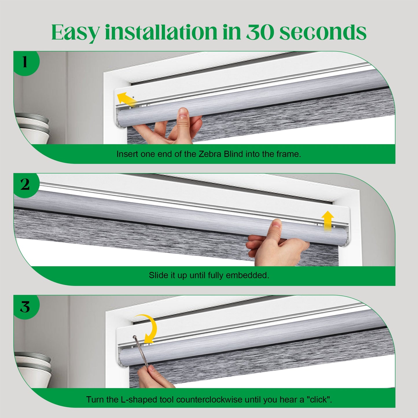 Custom No Drill Cordless Zebra Shades – Room Darkening Window Blinds
