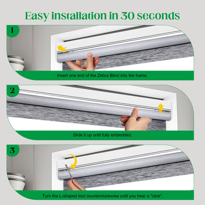 Custom No Drill Cordless Zebra Shades – Room Darkening Window Blinds