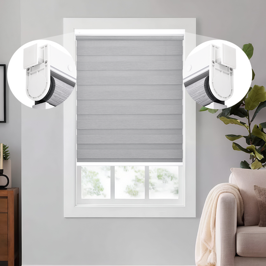 No Drill Zebra Shades, Cordless Custom Window Blinds, Dual Layer Zebra Blinds, 80% Blackout, Dual Spring Tension Installation