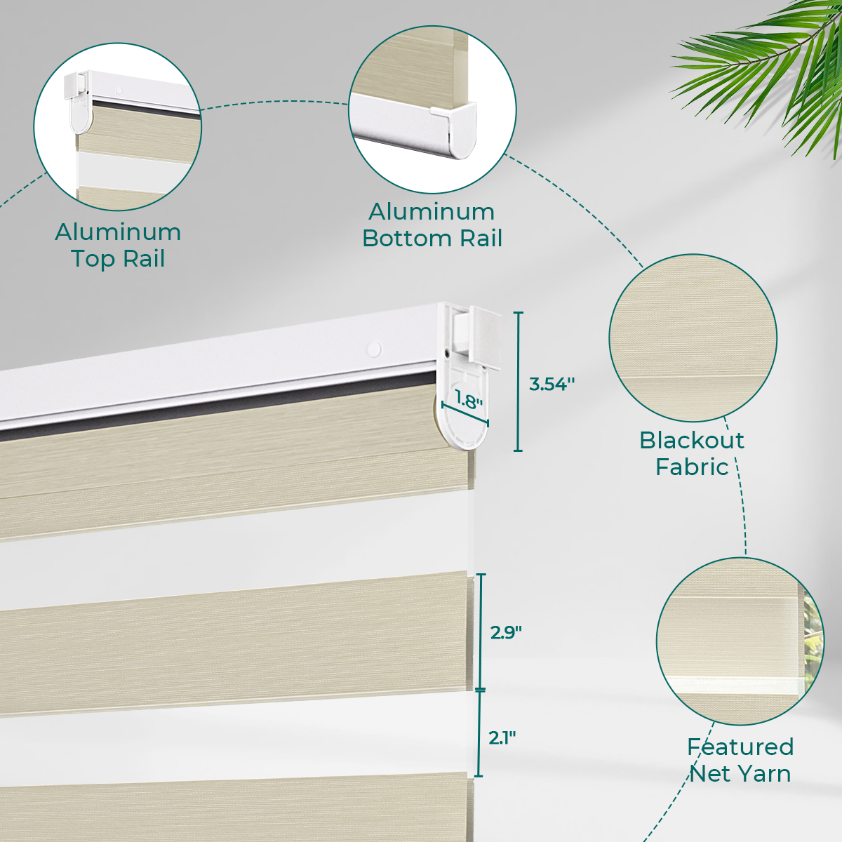No Drill Zebra Shades, Cordless Custom Window Blinds, Dual Layer Zebra Blinds, 80% Blackout, Dual Spring Tension Installation