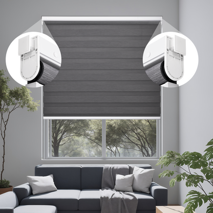No Drill Zebra Shades, Cordless Custom Window Blinds, Dual Layer Zebra Blinds, 80% Blackout, Dual Spring Tension Installation