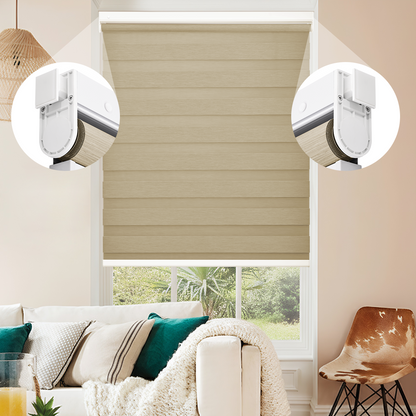 No Drill Zebra Shades, Cordless Custom Window Blinds, Dual Layer Zebra Blinds, 80% Blackout, Dual Spring Tension Installation