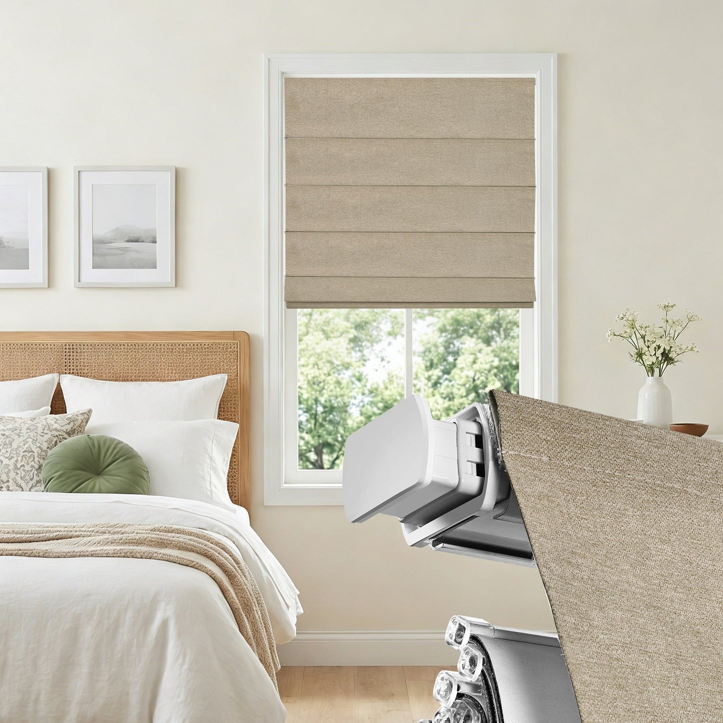 Cordless Blackout Roman Shades for Windows – No Drill Push-Pull Installation, 100% Room Darkening