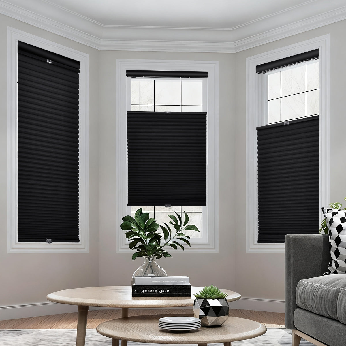 Cordless Top Down Bottom Up Blackout Honeycomb Shades