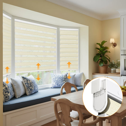 No Drill Zebra Shades – Cordless Custom Size Light Filtering Window Blinds