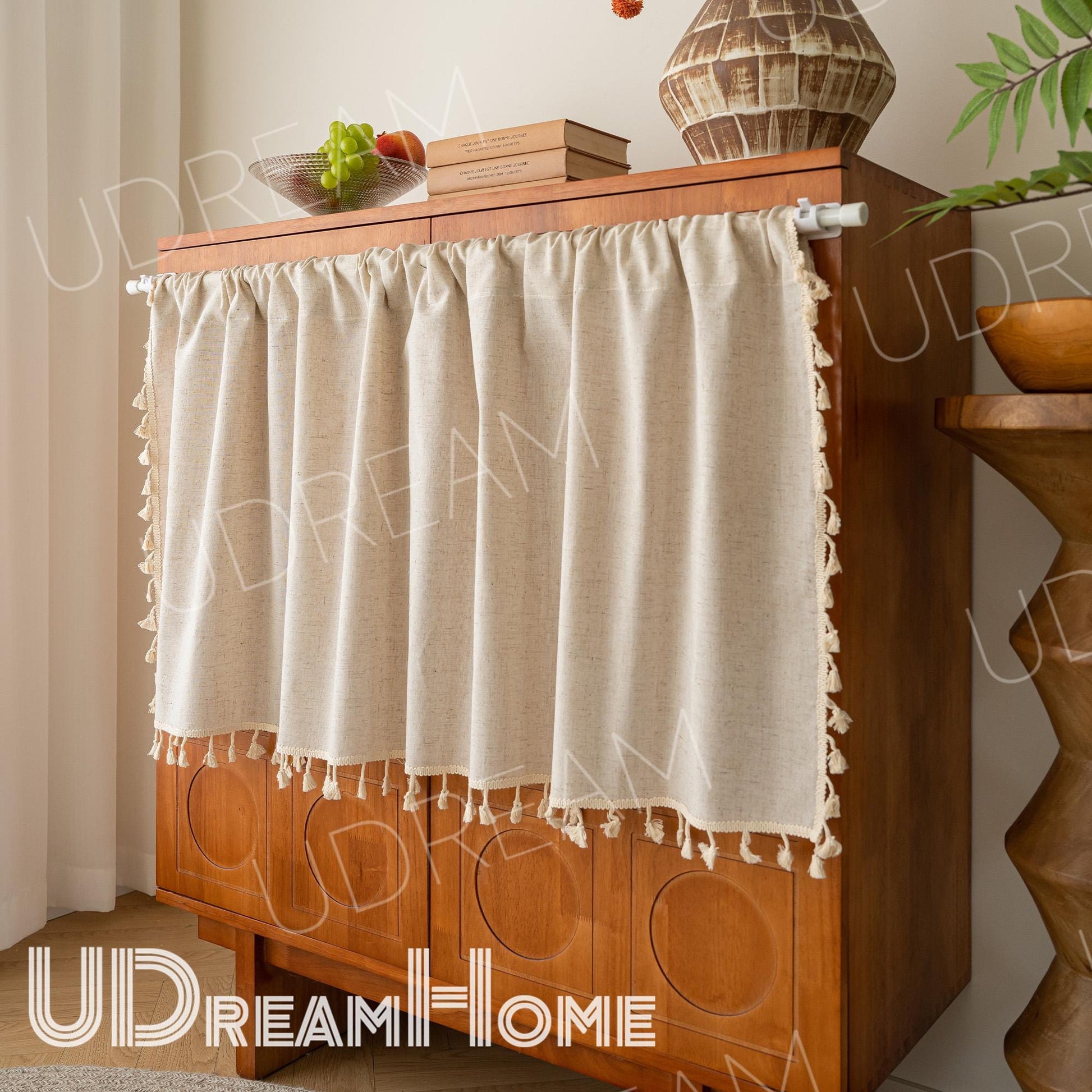 Cotton Linen Cafe Curtain: Boho Farmhouse Style - UDreamHome