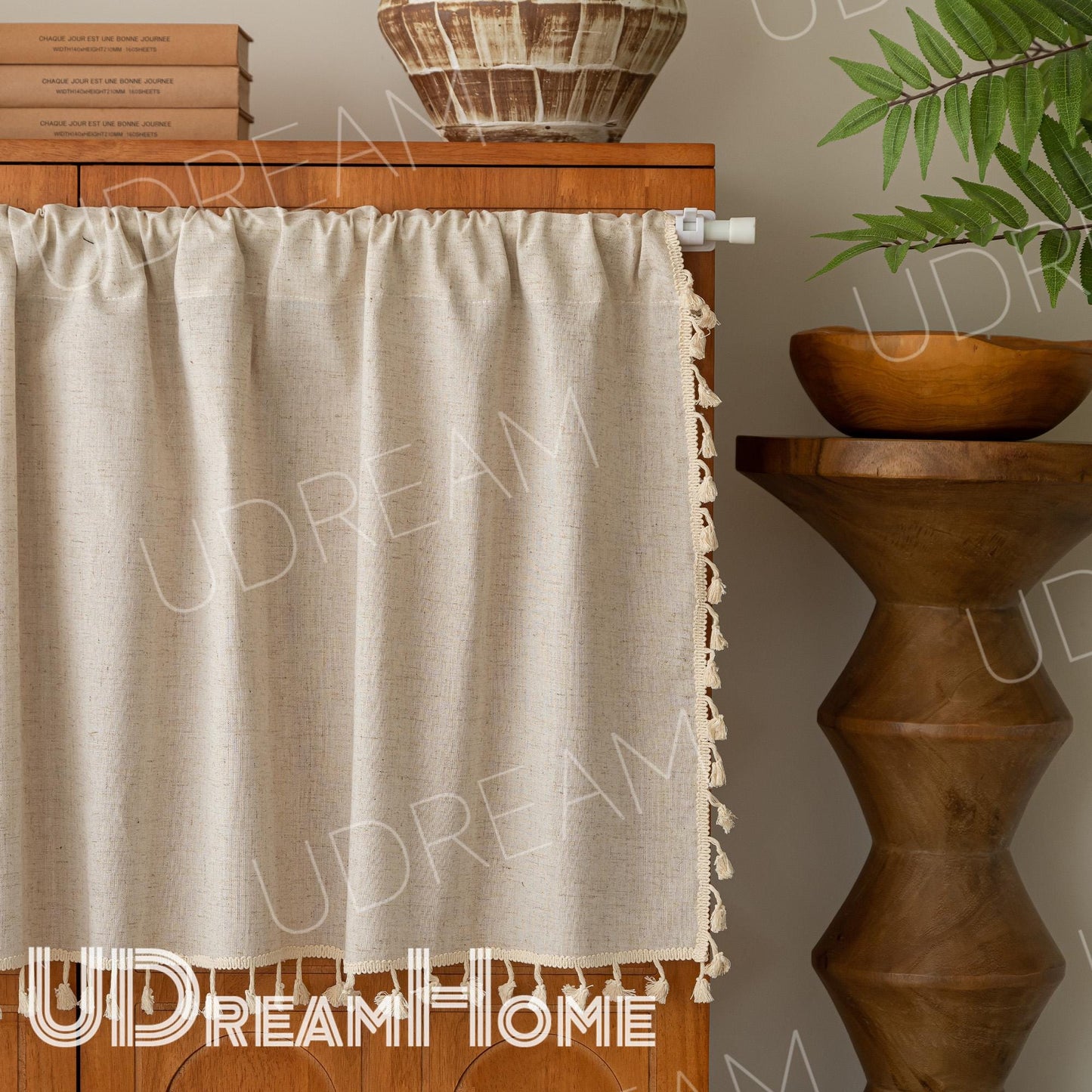 Cotton Linen Cafe Curtain: Boho Farmhouse Style - UDreamHome