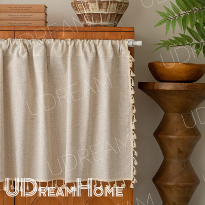 Cotton Linen Cafe Curtain: Boho Farmhouse Style - UDreamHome