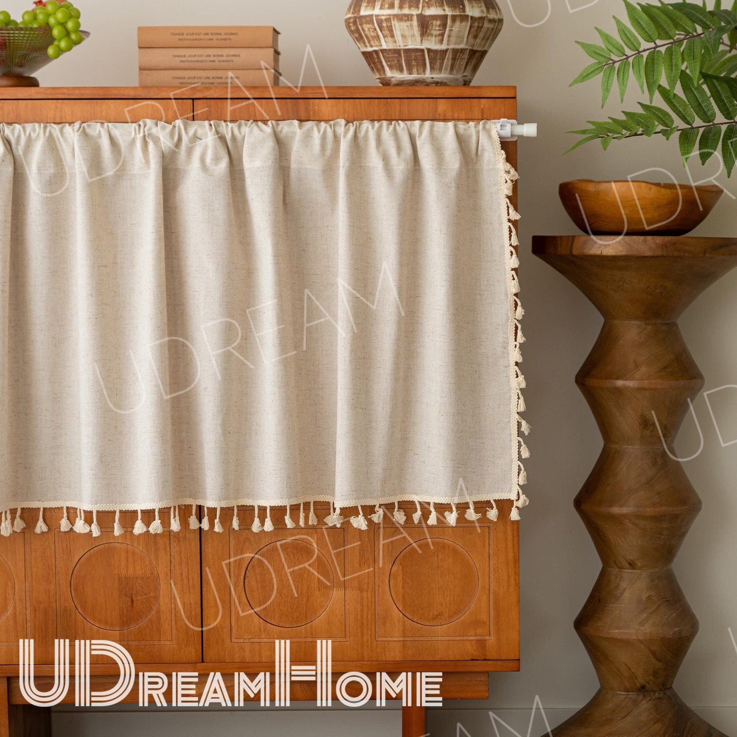 Cotton Linen Cafe Curtain: Boho Farmhouse Style - UDreamHome