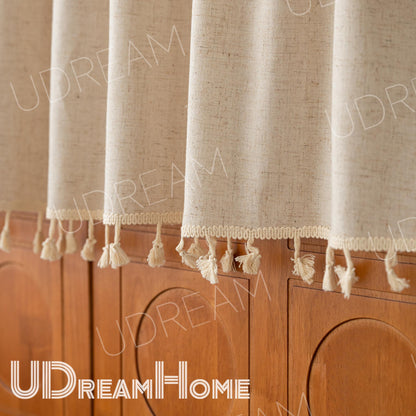 Cotton Linen Cafe Curtain: Boho Farmhouse Style - UDreamHome